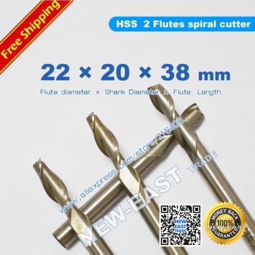 New Flute Diameter 22mm 20*20*38*104mm 2Flute Endmill cutting High-speed steel HSS 2 Flutes spiral cutter