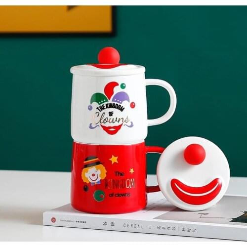 New office creative smiling face clown with lid spoon coffee mug/tea cup/milk cup/mate/holiday gift for family and friends