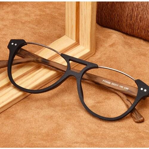 Men Women Wood Retro Fashion Ultralight Oversized Double-Bridge Custom Made Myopia Glasses -1 to -6 Reaing Glasses +1 to +4