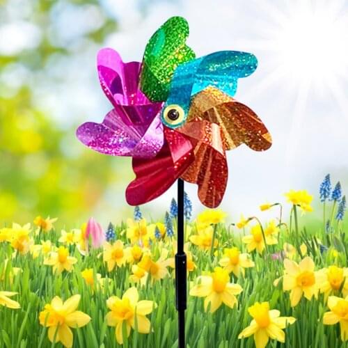 Bird Repellent Spinner Reflective Sparkly Holographic Pinwheels Deterrent Protect Garden Plant Flower Garden Lawn Decoration
