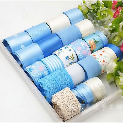Blue Ribbon Ribbon Package Adult Hair Accessories Hairpin Bow Manual diy Material Package Starter Set (Total 23meters)