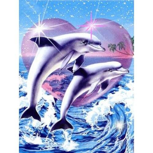 Full Square/Round Drill 5D DIY Diamond Painting "Dolphin Couple" 3D Diamond Painting Diamond Embroidery Cross Stitch Home Decor