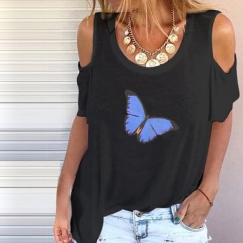 4xl Plus Size Off Shoulder Tops Blouse Womens O-neck Short Sleeve Tunic Butterfly Print Casual Shirts For Women Рубашка Женская