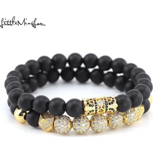 Luxury Flower Rivet charm bracelets set Pave CZ polygon ball Charms natural stone beads men Bracelets & Bangles for men Jewelry