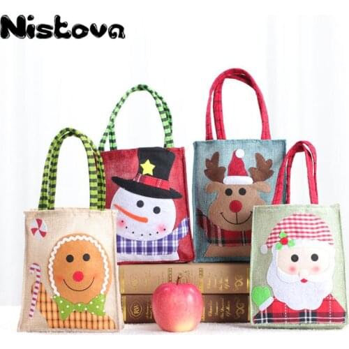 Christmas Linen Candy Bag Old Man Snowman Deer Christmas Decoration/festival Atmosphere Setting Childrens Gifts New Year 2021