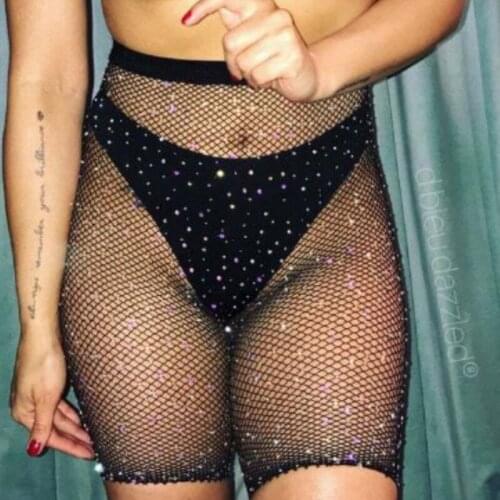 Sexy See-through Shorts Crochet Mesh Fishnet Shorts Women Black Transparent Bottoms Exotic Pants One Size