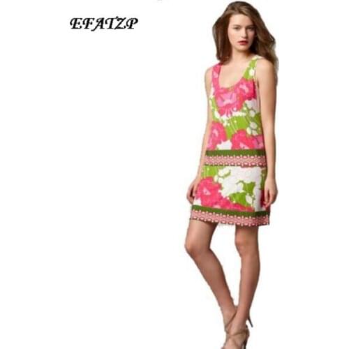 [EFATZP] New Designer Luxury Brands Summer Womens Stunning Printed Sleeveless Stretch Jersey Silk Plus Size XXL Dress