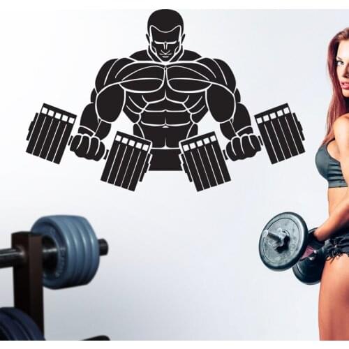 Gym Sticker Fitness Dumbbells Crossfit Muscle Decal Body-building Posters Vinyl Wall Decals Parede Decor Gym Sticker