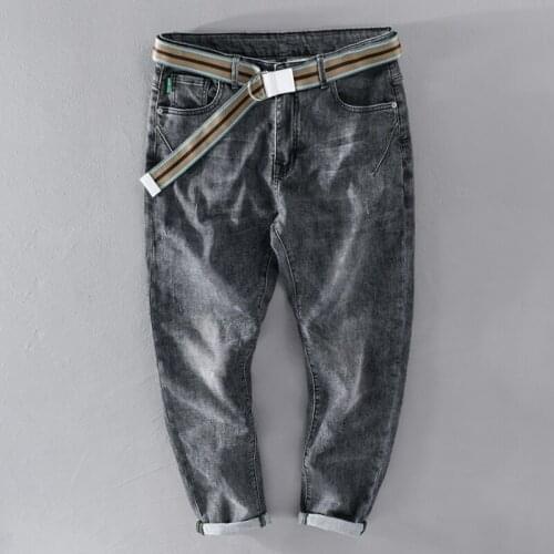 Suehaiwes brand cotton jeans men pants stretch ankle-length with belt trousers for men comfortable mens clothing spodnie