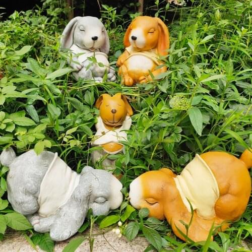 Outdoor Kawaii Decor Cute Simulation Fat Sleeping Rabbit Resin Sculpture Garden Figurines Crafts Park Lawn Ornaments Decoration