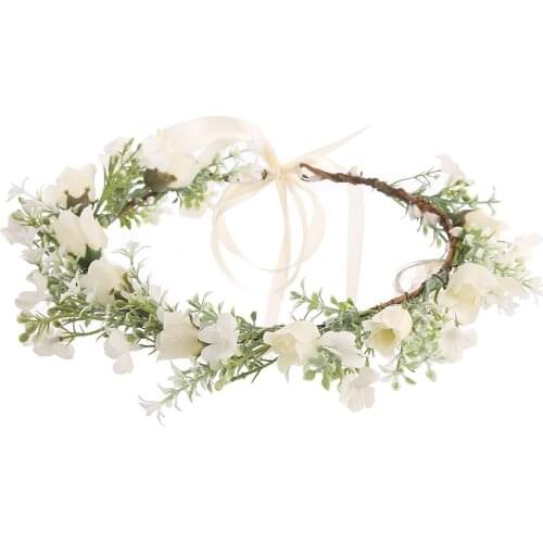 Hawaii Romantic White Rose Flower Crown Rustic Floral Hairbands Head Wreath for Wedding Garland Beach Travel Hair Accessories
