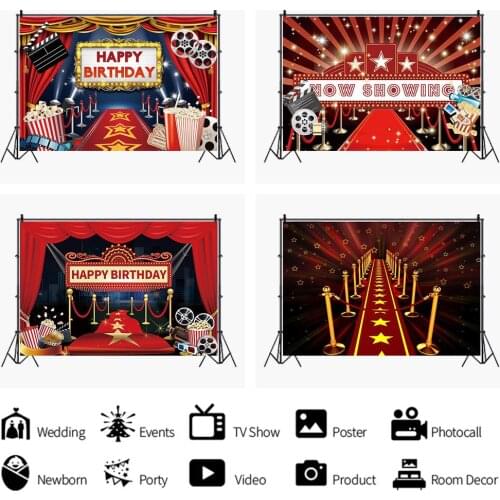 Red Carpet Stage Cinema Star Dream Backdrop Girl Birthday Party Decoration Photography Studio Photo Kids Custom Vinyl Background