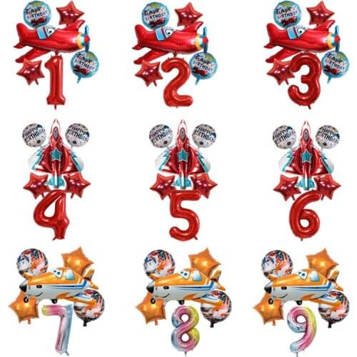 6pcs Foil Aircraft Balloons Warcraft Balloon Airplane Globos 40inch Number Balloon Birthday Party Decorations Kids Baby Showers
