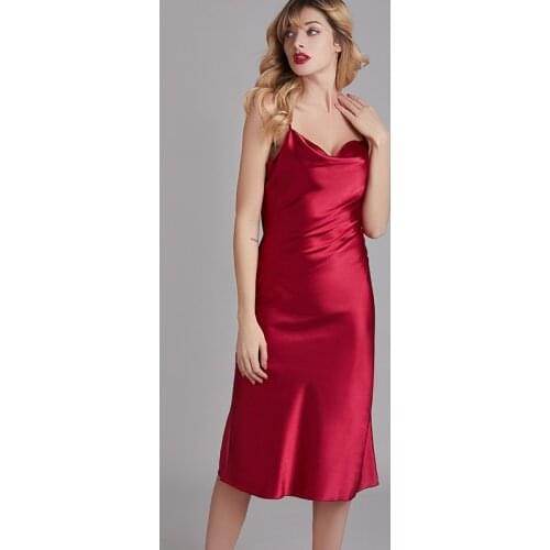 Wasteheart summer new Women Fashion Gray Red Sexy Sleepwear Backless Faux Silk Nightwear Nightgown Female Gown Homewear