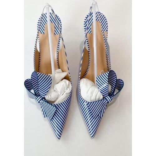 2020 summer free shipping fashion women pumps stripe bow slingback high heels sandals shoes stiletto heel 12cm 10cm 8cm big size