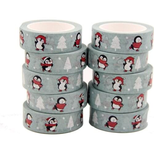 10pcs/Lot 15mm x 10m Christmas Tree Snowman Penguin Washi Tape Scrapbook Paper Masking Adhesive Merry Christmas Washi Tape Set