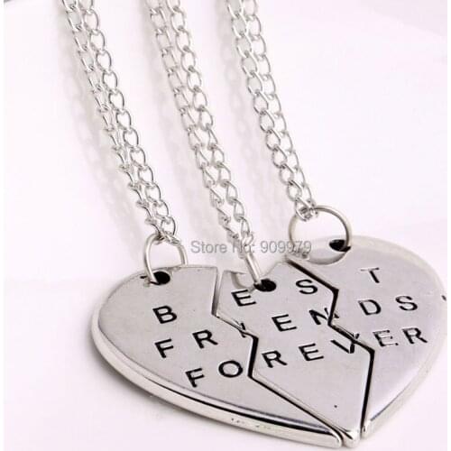 2Or3 Pc/Set Best Bitches Friend Gifts Heart Broken Silver Plated Chain Jewelry Womens Mens BFF Pendant Necklace Charms