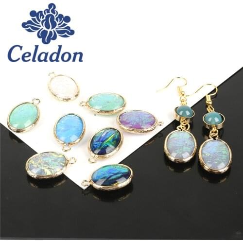 2018 New Arrival 2pcs/pack 15*20mm Oval Shape For Necklace Double Side Copper Edging Charms For DIY Earring Metal Jewelry Making