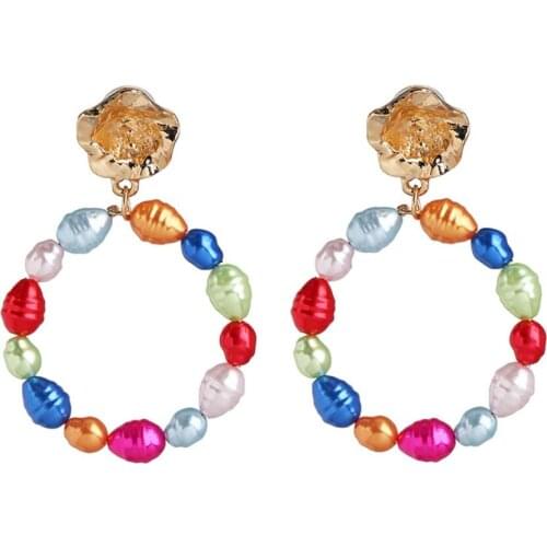 2020 Fashion Faux Pearl Big Circle Earrings Women Korean Geometric Statement Round Drop Earrings Femme Brand ZA Earrings Jewelry