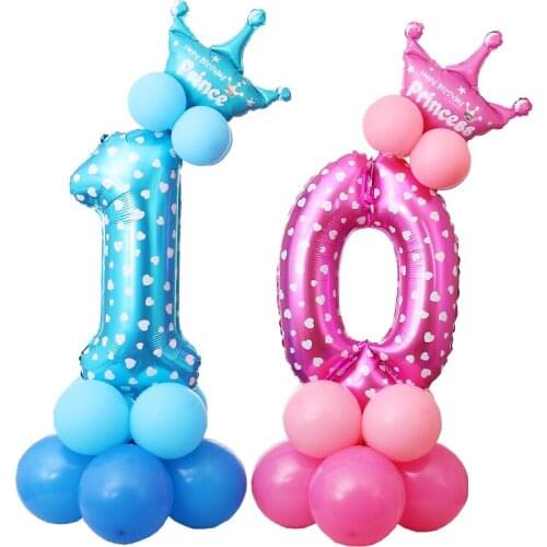 30 Inch Number Foil Balloons Stand Holder Baby Shower Latex Balloons 0-9 Year Old Birthday Party Decor Stand Set Globos