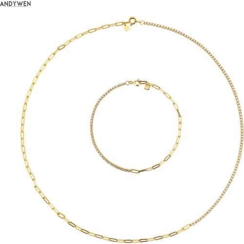 ANDYWEN 925 Sterling Silver Geometric Chain Splice Zircon CZ Charm Chains Choker Necklace 2020 Horoscope Jewelry