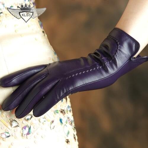 KLSS Brand Genuine Leather Women Gloves High Quality Goatskin Gloves Fashion Trend Winter Elegant Lady Sheepskin Glove 31