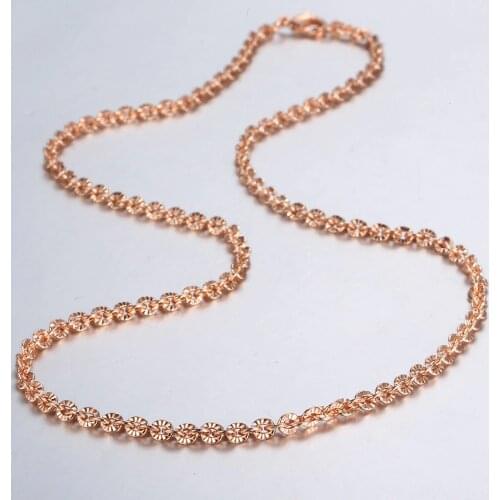 Trendsmax 3mm Thin Necklace For Women Girls 585 Rose Gold Link Chain Necklace Woman Fashion Jewelry Valentines Gifts 45cm GN357