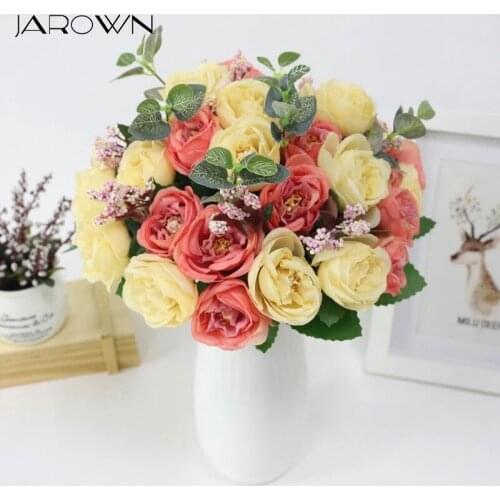 JAROWN Artificial 10Head Rose Flowers Bouquet Silk Fake Flower Tea Rose Flower Home Decorations Wedding Party Decoration Flores
