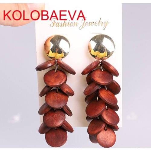 Wood tassel earrings for women boho Jewelry drop punk statement vintage geometric fashion wedding Korean earrings earrings cc