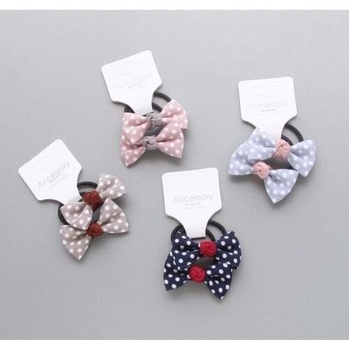 2PCS New Cute Wave Point Bowknot Princess Kids Elastic Hair Bands Baby Headdress Girls Hair Accessories Children Hair Ropes