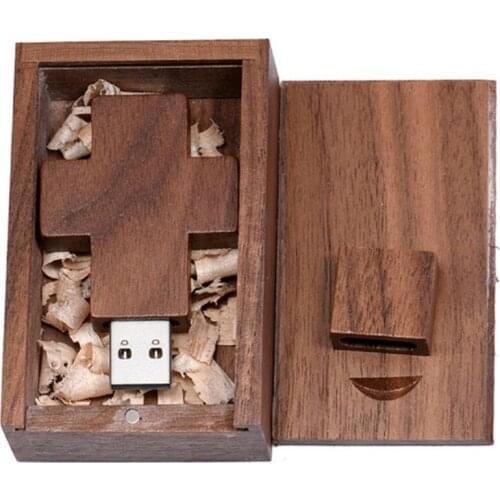Free customized logo wooden cross USB2.0 high speed flash drive or flash drive+wooden gift box