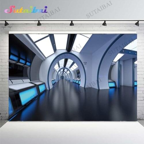 Spaceship Tunnel Backdrop Outer Space Universe Explore Station Workshop Photo Background Kids Birthday Portrait Photo Studio