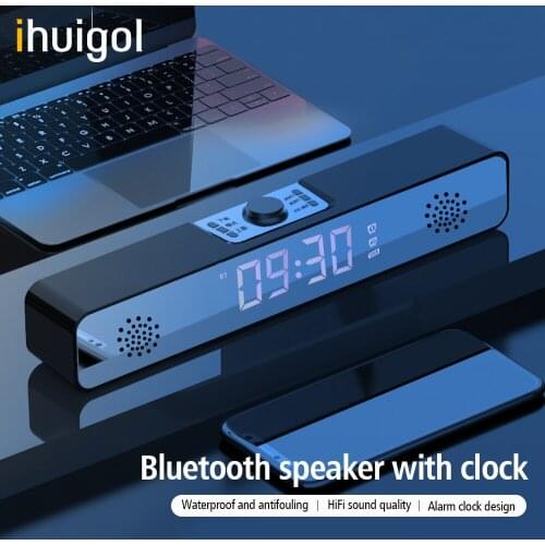 Ihuigol Bluetooth Speaker Bass Stereo Surround Support LED Display Mirror Clock Wireless Column Waterproof Outdoor Loudspeaker
