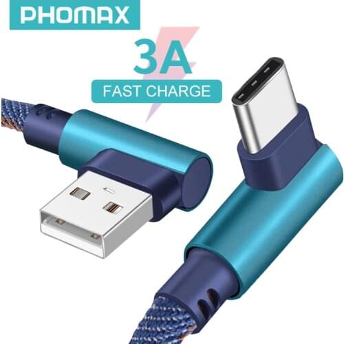 PHOMAX USB Type-C Fast Charging USB C Data Cable 90 Degree Gaming Line 1m/2m For Samsung S8 S9 Note 9 8 Xiaomi Mi8 Mi6 Huawei