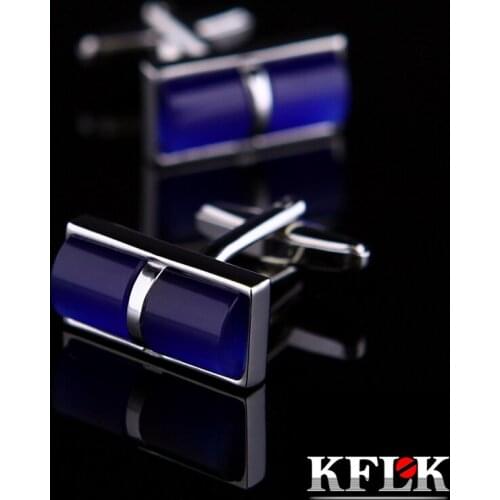 KFLK jewelry shirt cufflinks for mens Brand Blue Cuff link Wholesale Button Male High Quality Luxury Wedding Groom guests
