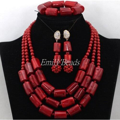 Classic African Wedding Coral Beads Necklace Jewelry Set Nigerian Costume Bridal Gift Jewelry Set For Women Free Shipping CJ558