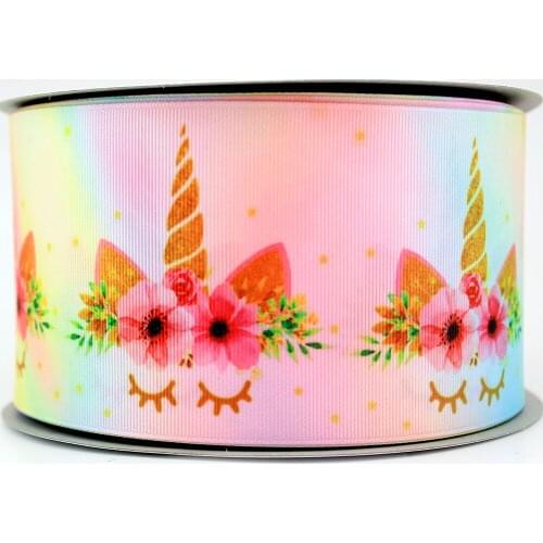 3" Rainbow cartoon unicorn with flower printed grosgrain ribbon 75mm wedding party decoration diy girls bows ribbons