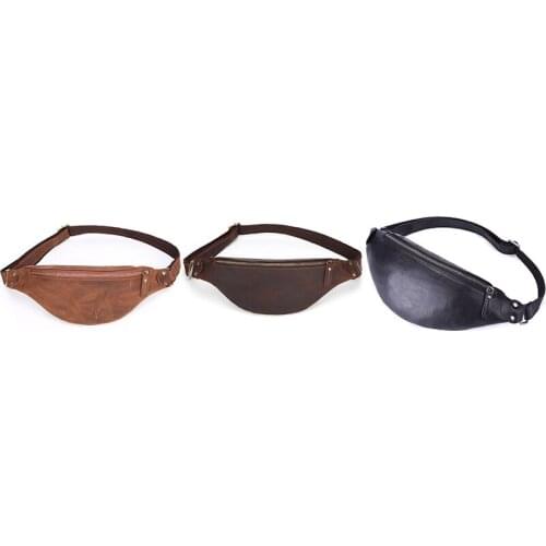 Crazy Horse Leather Waist Packs for Men Travel Fanny Pack 120Cm Belt Length Male Small Waist Bag for Phone Pouch