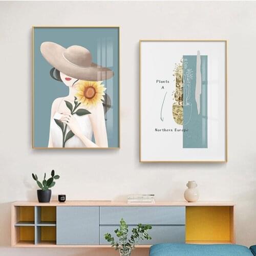 Fashion Women with Flowers Canvas Print Painting Figure Wall Art Nordic Poster Wall Pictures for Living Room Home Decor Mural