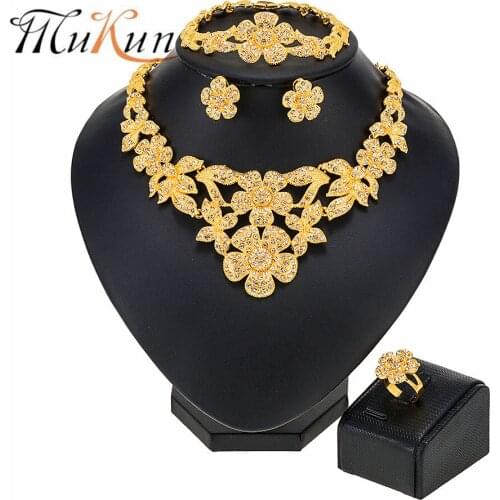 MUKUN 2021 African Nigerian Wedding Jewelry Set Gold Color Crystal Necklace Earrings Bracelet Rings Sets Costume Accessories