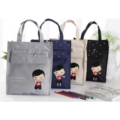 Cartoon Review Bag Student Cloth Art Portable Study Bag Student Tutorial Bag Random Pattern 1Pcs