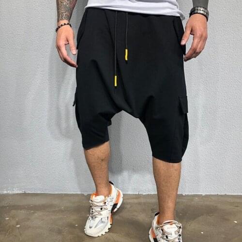 2020 Mens New Hip-hop Trend Pants European American Loose Solid Color Street Sports Leisure Harem Cropped Pants Tracksuit Men