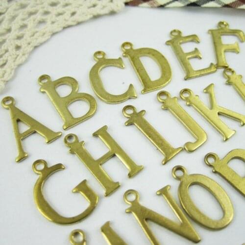 26 raw brass initial alphabet letter charm set fashion jewelry DIY supplies findings 1891059-1