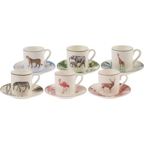 Animal Pattern Turkish Greek Arab Coffee Gold Cup Set Espresso Porcelain Modern 12 Piece