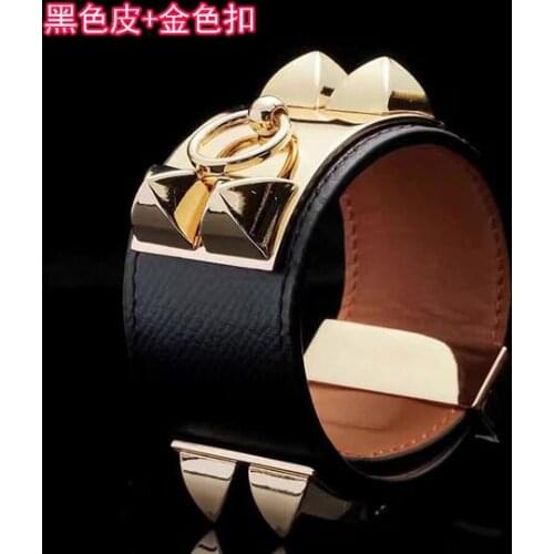 New versatile leather buckle wide version fashion titanium steel rivet leather bracelet