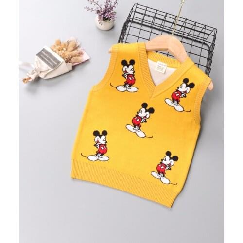 Autumn Little Boys Clothes Knitted Sweater Vest Cartoon Mickey Mouse Embroidery Fall Toddler Girls Outfits Winter Warm Tops