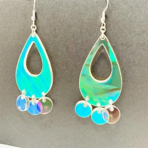 Iridescent Teardrop Earrings, Laser Cut Rainbow Acrylic Earrings, Chandelier Statement Earrings