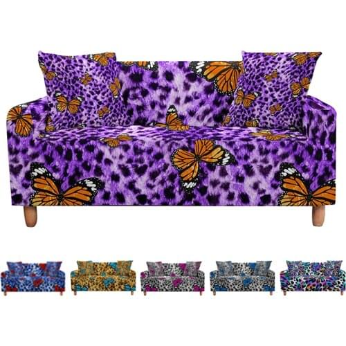 Butterfly Leopard Slipcovers Sofa Cover Floral Print for Living Room Sectional L Shape Sofa Couch Cover 2/3 Seater funda de sofá