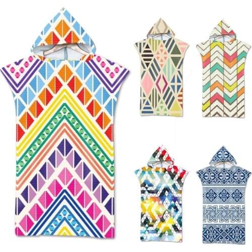 Geometric Hooded Towel Wearable Bath Towel For Adults Sports Swimming Microfiber Beach Towels Men Women Bathrobe