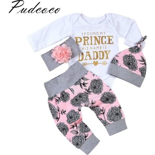 Pudcoco Baby Girl Floral Clothes Newborn Infant Long Sleeve Romper Pants Headband Outfits Clothes Casual Clothing Sets 0-18M